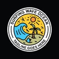 Surfing Wave Ocean Logo Vector Graphic Design illustration Circle Badge Emblem Symbol and Icon