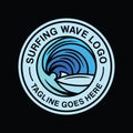 Surfing Wave Ocean Logo Vector Graphic Design illustration Circle Badge Emblem Symbol and Icon