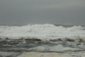 Surfing the waves on the beach of Matosinhos