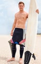 Surfing is a way of life. A young male surfer getting ready to go for a surf on a hot summers day. Royalty Free Stock Photo