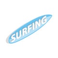 Surfing word on a surfboard icon