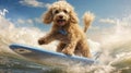 Surfs Up Pup! Funny Poodle Dog Riding the Waves on a Sunny Day - Generative AI