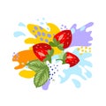 The surge and drop, the movement of the liquid the strawberries in a spray of juice and yogurt, drops and stains. Abstract vector