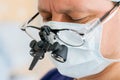 Surgeon with binocular glasses