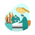 Surgeon Doctor Performing Surgery on patient in Operating Room Flat Design Illustration