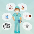 Surgeon with hospital objects