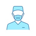 Surgeon Man Doctor Color Line Icon. Plastic Surgery Specialist in Medical Mask Linear Pictogram. Professional Surgeon