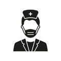 Surgeon Man Doctor in Face Mask Silhouette Icon. Plastic Surgery Specialist in Medical Mask Glyph Black Pictogram