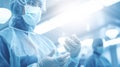 A surgeon medical doctor prepare to perform surgery in hospital operating room, with blurred background, healthcare and hospital