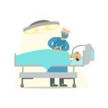 Surgeon Operating On Unconcious Patient In Surgery Room, Hospital And Healthcare Illustration