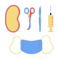 Surgeon s tools. A set of objects for medical examination, treatment or diagnosis. Illustration. Flat style Royalty Free Stock Photo
