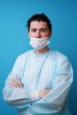 Surgeon in sterile blue uniform Royalty Free Stock Photo