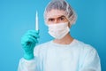 Surgeon in sterile blue uniform, medical gloves and mask Royalty Free Stock Photo