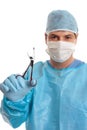 Surgeon with surgical scissors Royalty Free Stock Photo