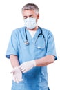 Surgeon wearing gloves.