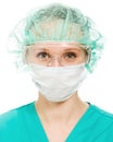 Surgeon woman in protective glasses and mask Royalty Free Stock Photo