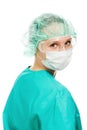 Surgeon woman in protective glasses and mask Royalty Free Stock Photo