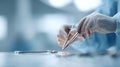 Surgeons gloved hands meticulously manipulate surgical tools during a procedure, symbolizing precision, skill, and the delicate Royalty Free Stock Photo