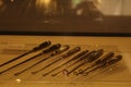 Surgeons museum of Samsun. Antique surgeon equipments in glass display boxes