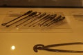 Surgeons museum of Samsun. Antique surgeon equipments in glass display boxes