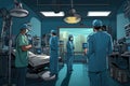 Surgeons in the operating room at hospital. Vector cartoon illustration, Medical doctor ER team, surgeon and anesthetist on