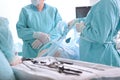 Surgeons perform laparoscopic surgery. Laparoscopic surgery. Operation under general anesthesia. Modern surgery.Life