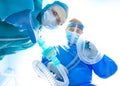 Surgeons performing operation in operation room , Medical team is giving first aid , Doctors in hospital, coronavirus concept Royalty Free Stock Photo
