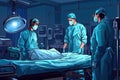 Surgeons team in operating room. Vector illustration of a medical team, Medical doctor ER team, surgeon and anesthetist on medical