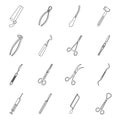 Surgeons tools icons set, outline style