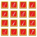 Surgeons tools icons set red