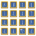 Surgeons tools icons set blue square vector