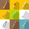 Surgery icons set, flat style