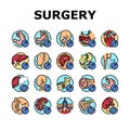 surgery operate room invasive icons set vector