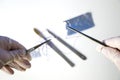 Surgery operation equipment, scalpel, knife, needle and suture. Studio shoot