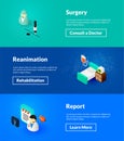 Surgery reanimation and report banners of isometric color design