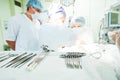 Surgery and surgical tools at surgion operation in hospital Royalty Free Stock Photo