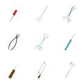 Surgery tools icon set, flat style