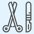 Surgery tools line icon. Medical instruments, scissors and scalpel. Health care vector design concept, outline style Royalty Free Stock Photo