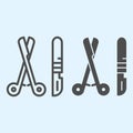 Surgery tools line and solid icon. Medical instruments, scissors and scalpel. Health care vector design concept, outline Royalty Free Stock Photo