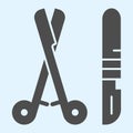 Surgery tools solid icon. Medical instruments, scissors and scalpel. Health care vector design concept, glyph style