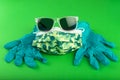 Surgical camo facemask and sunglasses