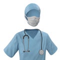 Surgical clothes for woman on white. 3D illustration