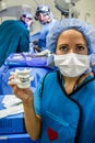 Surgical device rep shows spinal disc replacement in operating room