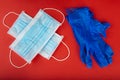 Surgical facmask and gloves for protection to covid 19 coronavirus Royalty Free Stock Photo