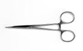 Surgical forceps on white background, top view