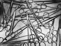 Surgical instruments black and white close-up Royalty Free Stock Photo
