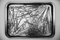 Surgical instruments black and white close-up Royalty Free Stock Photo