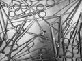 Surgical instruments black and white close-up Royalty Free Stock Photo