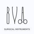 Surgical instruments flat line icon. Vector outline illustration of scalpel, tweezers and forceps. Black thin linear Royalty Free Stock Photo