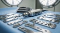 Surgical instruments and medical device on a sterile operating table Royalty Free Stock Photo